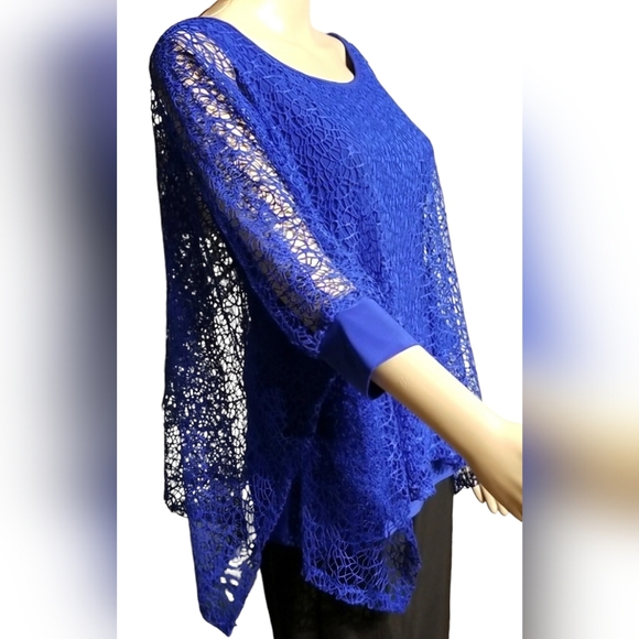 Cartise Dressy Lace Overlay Eveningwear Date Night Top / Size M / Blue - Picture 10 of 17
